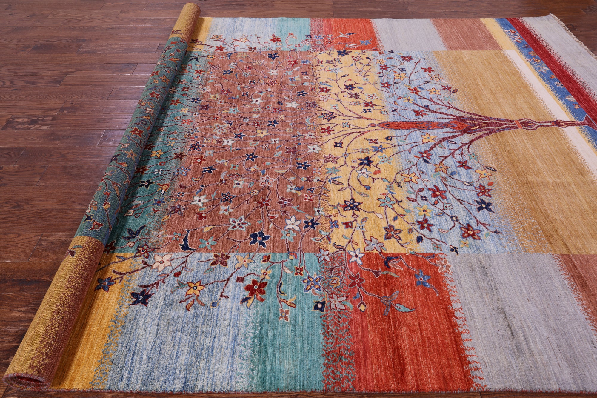 Tribal Persian Gabbeh Hand Knotted Wool Rug - 8' 2" X 9' 9" - Golden Nile