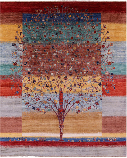Tribal Persian Gabbeh Hand Knotted Wool Rug - 8' 2" X 9' 9" - Golden Nile