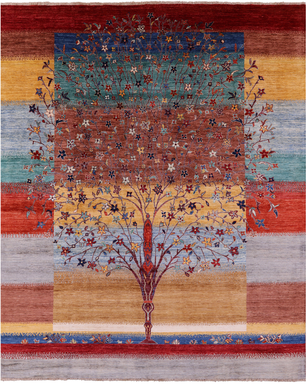 Tribal Persian Gabbeh Hand Knotted Wool Rug - 8' 2" X 9' 9" - Golden Nile