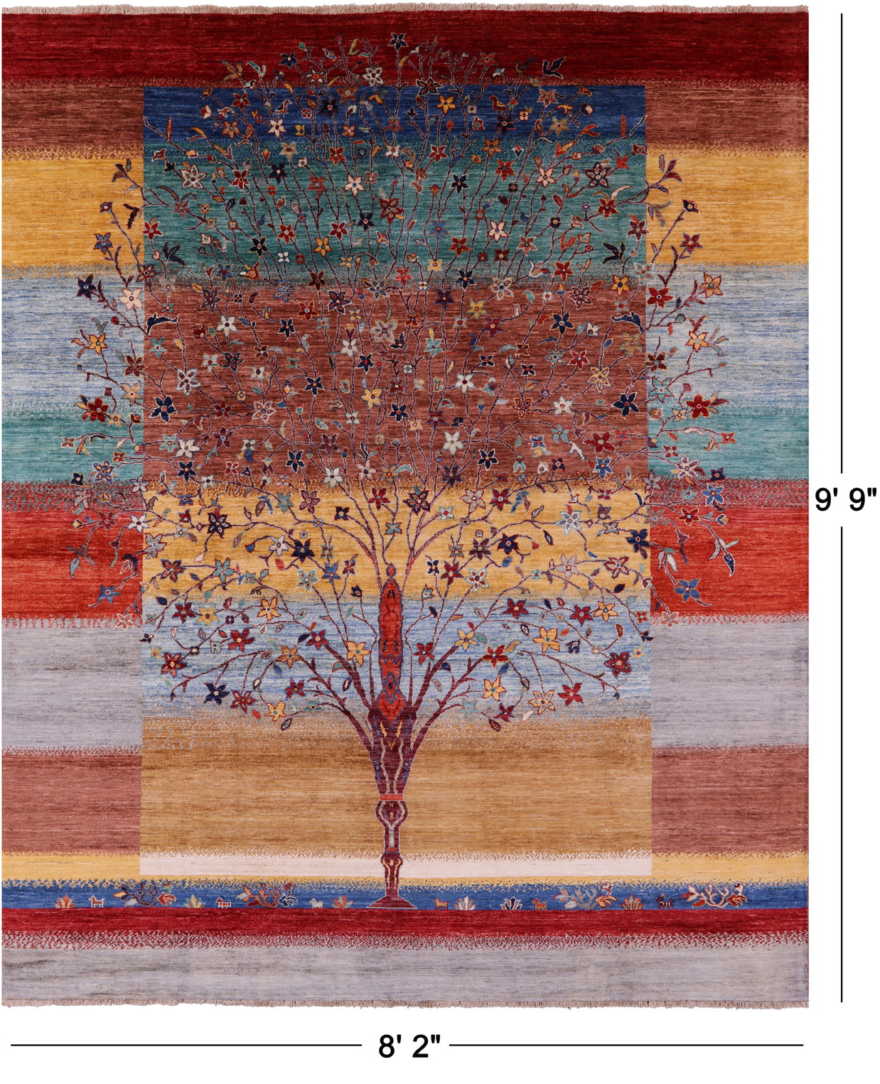 Tribal Persian Gabbeh Hand Knotted Wool Rug - 8' 2" X 9' 9" - Golden Nile