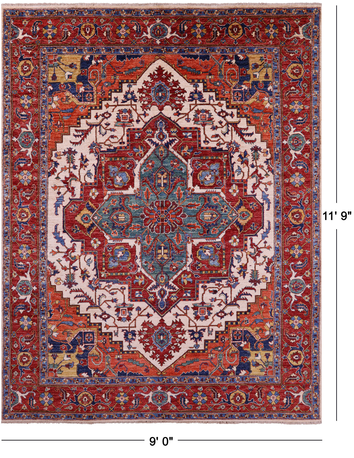 Persian Fine Serapi Handmade Wool Rug - 9' 0" X 11' 9" - Golden Nile