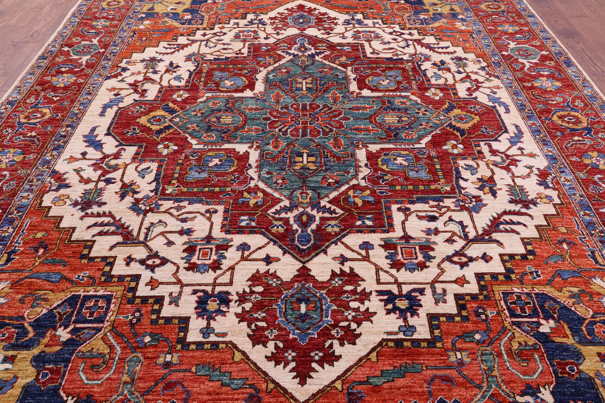 Persian Fine Serapi Handmade Wool Rug - 9' 0" X 11' 9" - Golden Nile