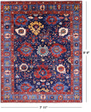 Blue Persian Fine Serapi Hand Knotted Wool Rug - 7' 11" X 9' 9" - Golden Nile