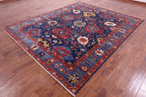 Blue Persian Fine Serapi Hand Knotted Wool Rug - 7' 11" X 9' 9" - Golden Nile
