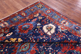 Blue Persian Fine Serapi Hand Knotted Wool Rug - 7' 11" X 9' 9" - Golden Nile