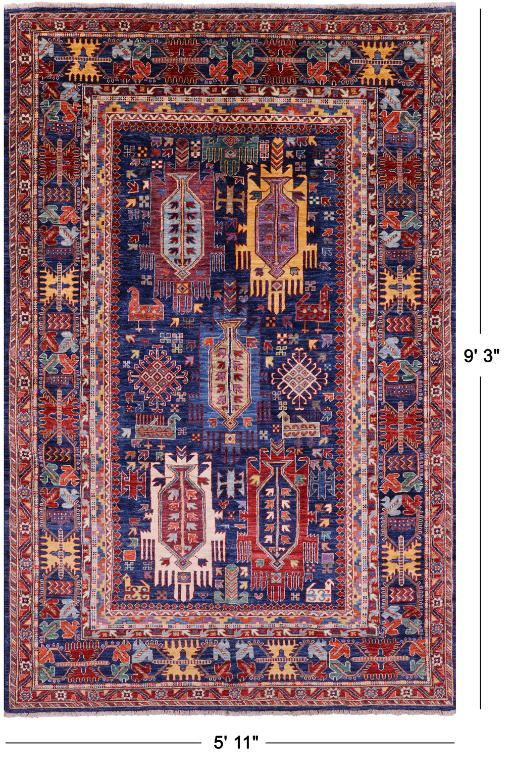 Persian Fine Serapi Handmade Wool Rug - 5' 11" X 9' 3" - Golden Nile