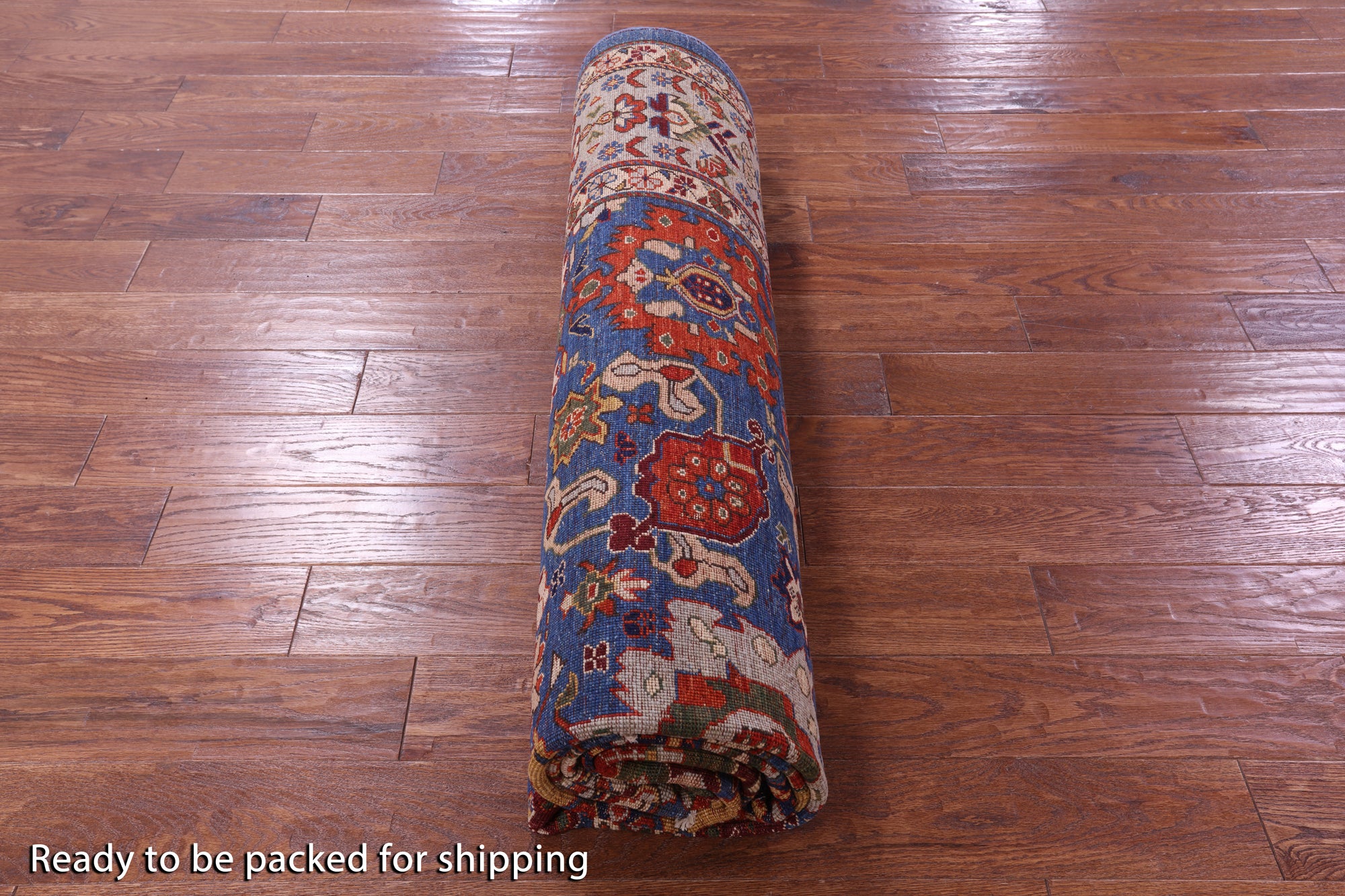 Blue Persian Fine Serapi Hand Knotted Wool Rug - 7' 11" X 9' 8" - Golden Nile