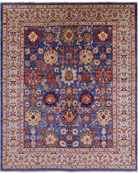Blue Persian Fine Serapi Hand Knotted Wool Rug - 7' 11" X 9' 8" - Golden Nile