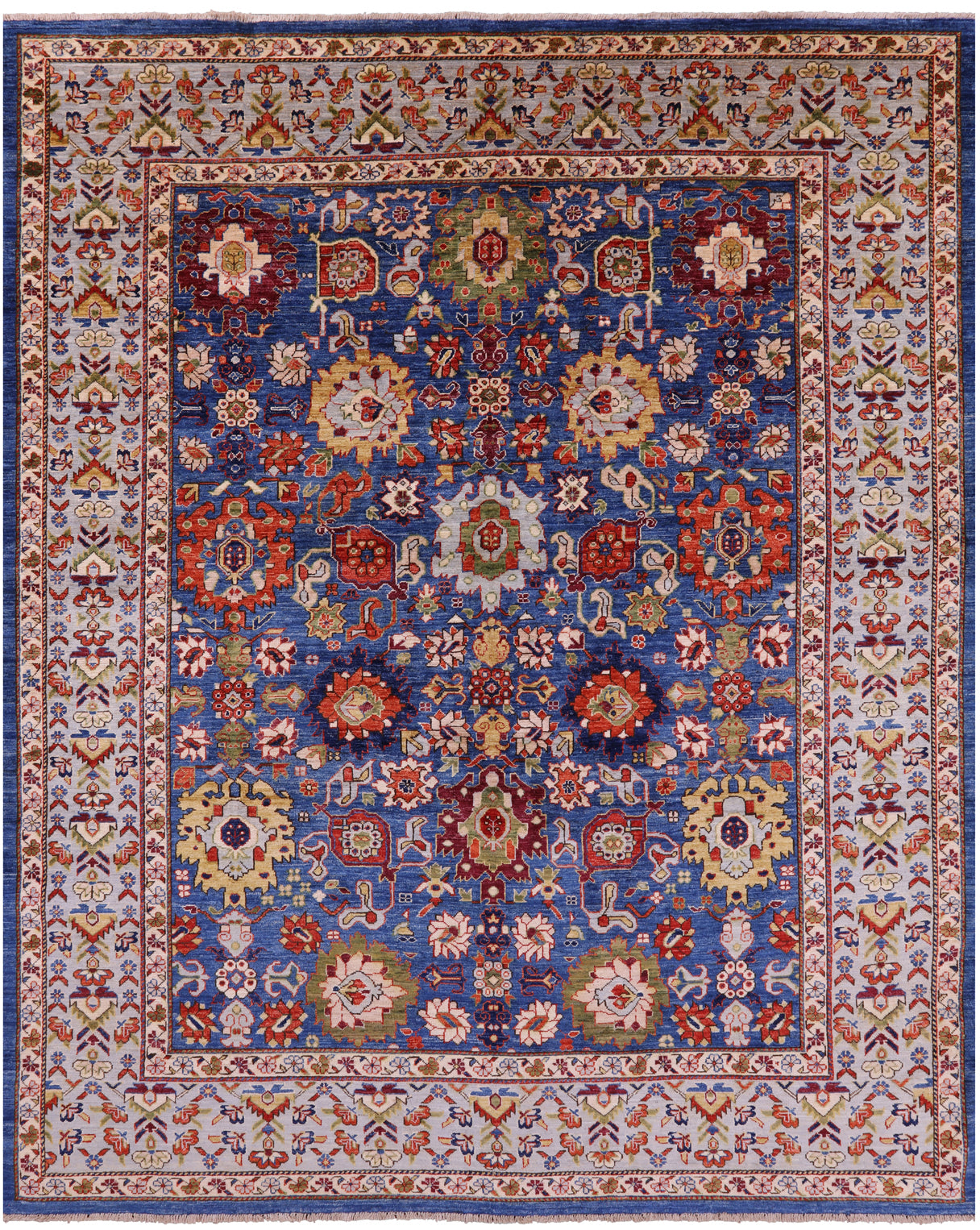 Blue Persian Fine Serapi Hand Knotted Wool Rug - 7' 11" X 9' 8" - Golden Nile