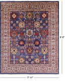 Blue Persian Fine Serapi Hand Knotted Wool Rug - 7' 11" X 9' 8" - Golden Nile