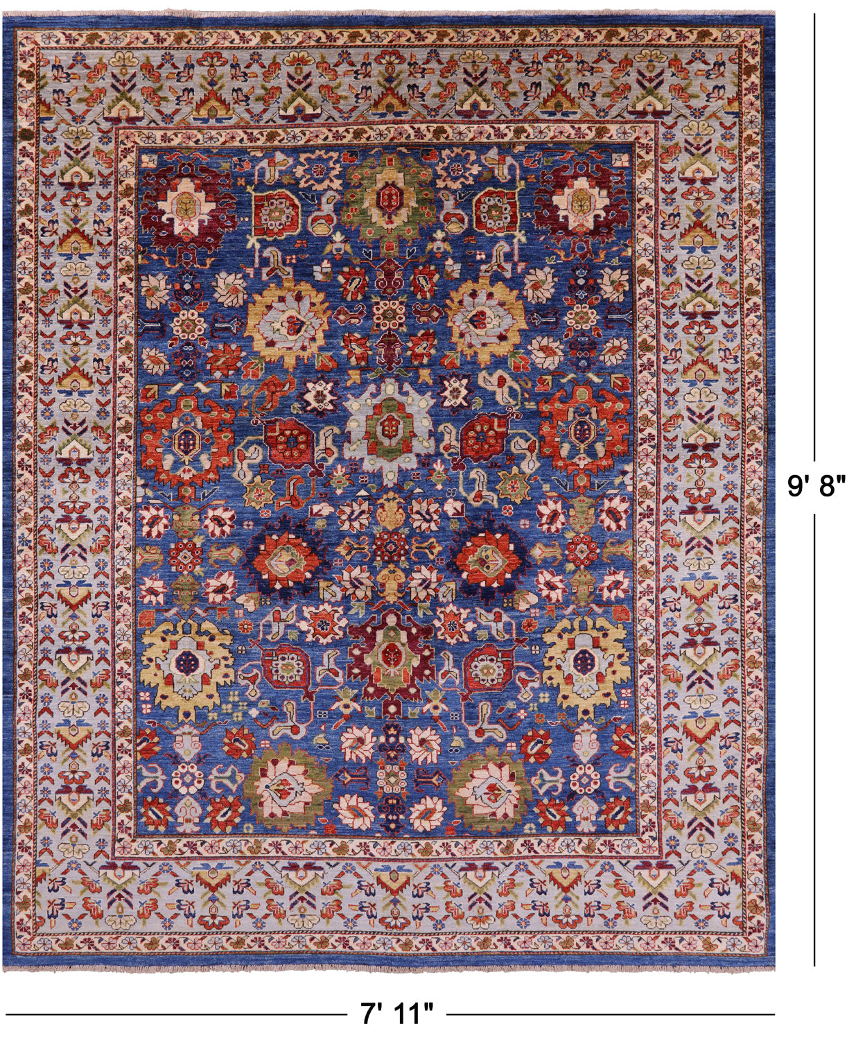 Blue Persian Fine Serapi Hand Knotted Wool Rug - 7' 11" X 9' 8" - Golden Nile