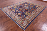 Blue Persian Fine Serapi Hand Knotted Wool Rug - 7' 11" X 9' 8" - Golden Nile