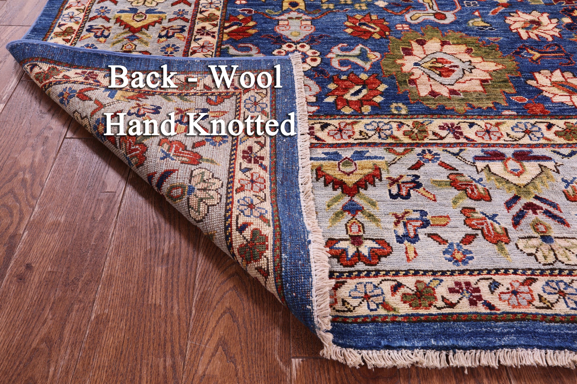 Blue Persian Fine Serapi Hand Knotted Wool Rug - 7' 11" X 9' 8" - Golden Nile