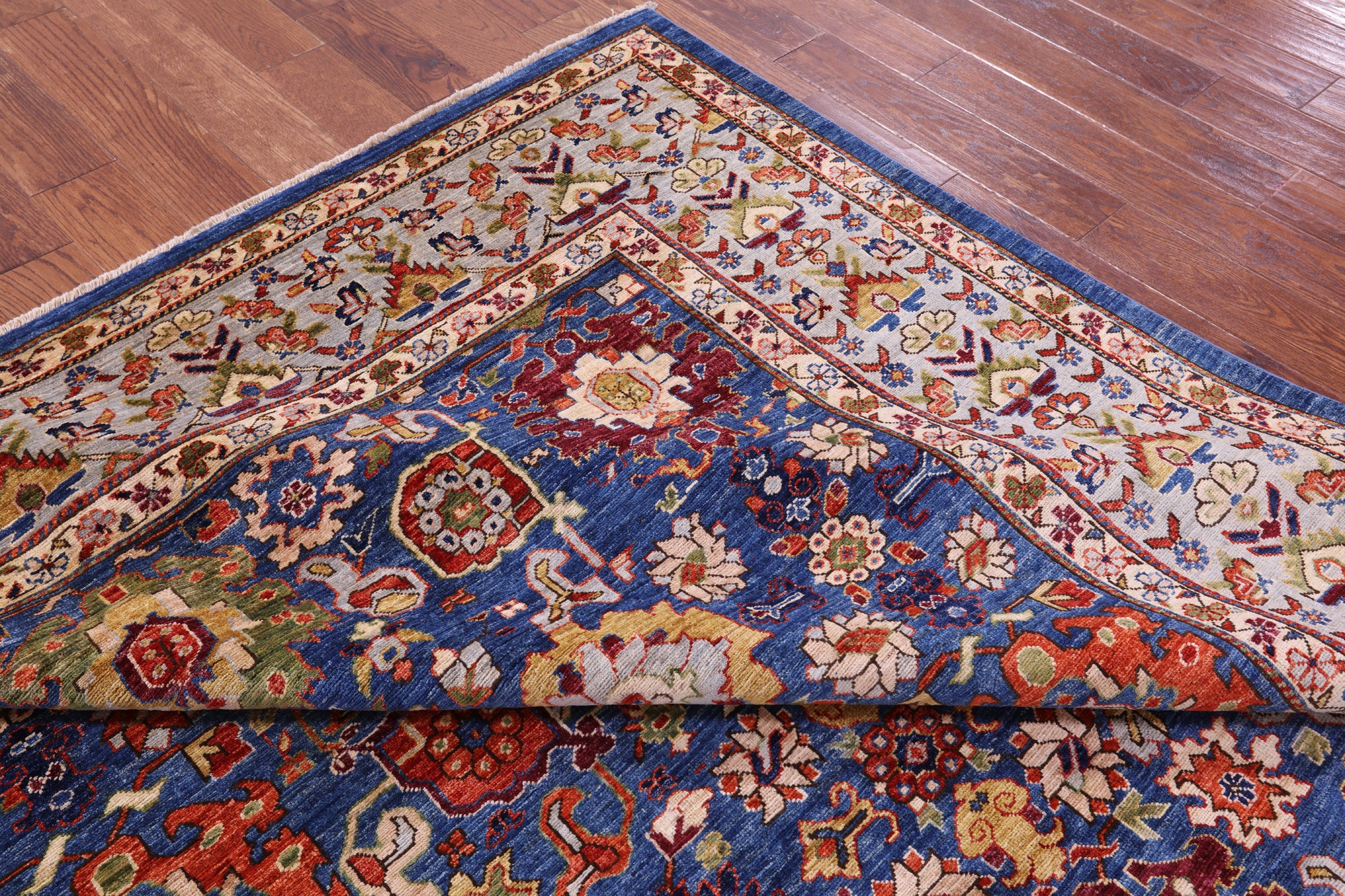 Blue Persian Fine Serapi Hand Knotted Wool Rug - 7' 11" X 9' 8" - Golden Nile