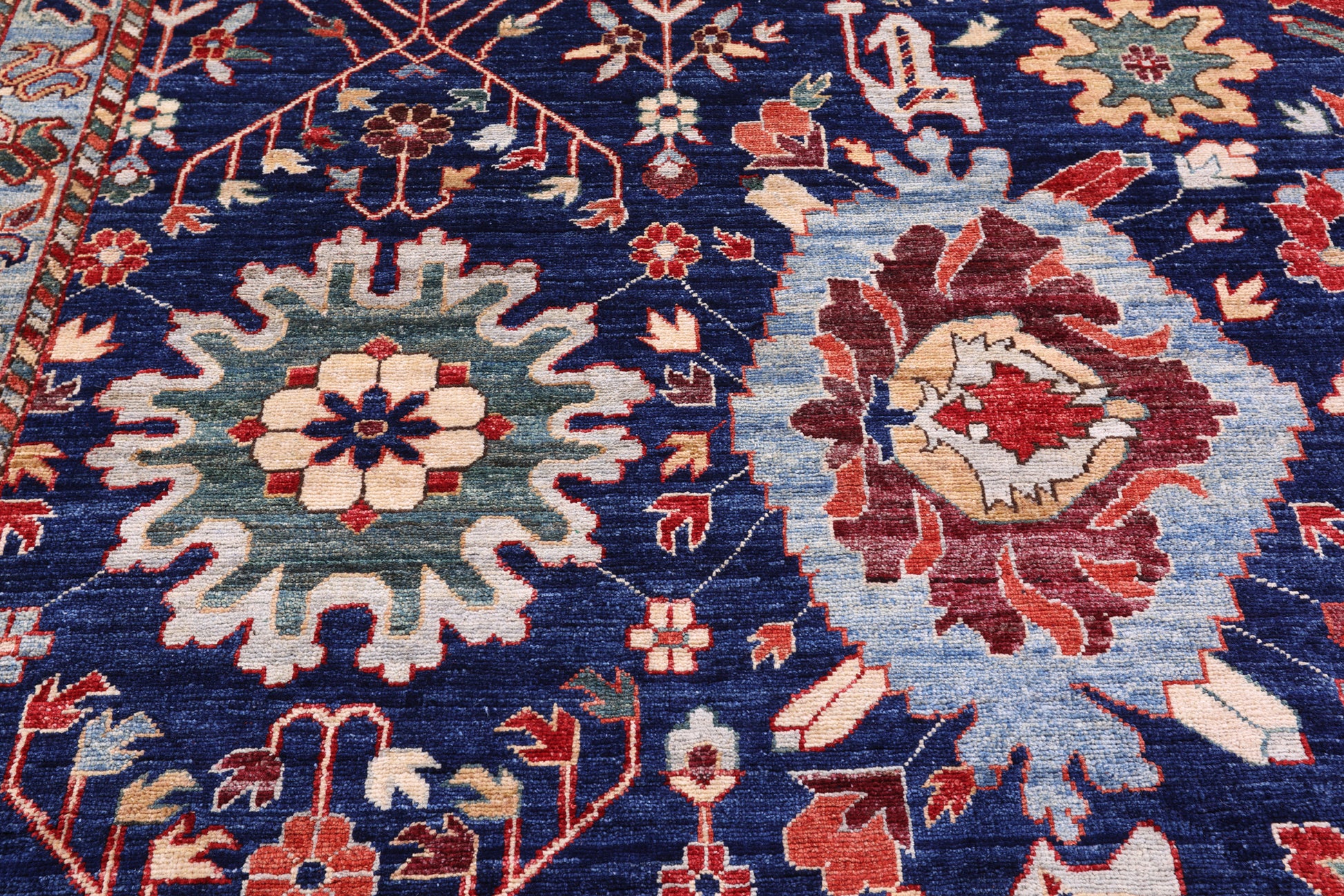Blue Persian Fine Serapi Hand Knotted Wool Rug - 9' 1" X 12' 0" - Golden Nile