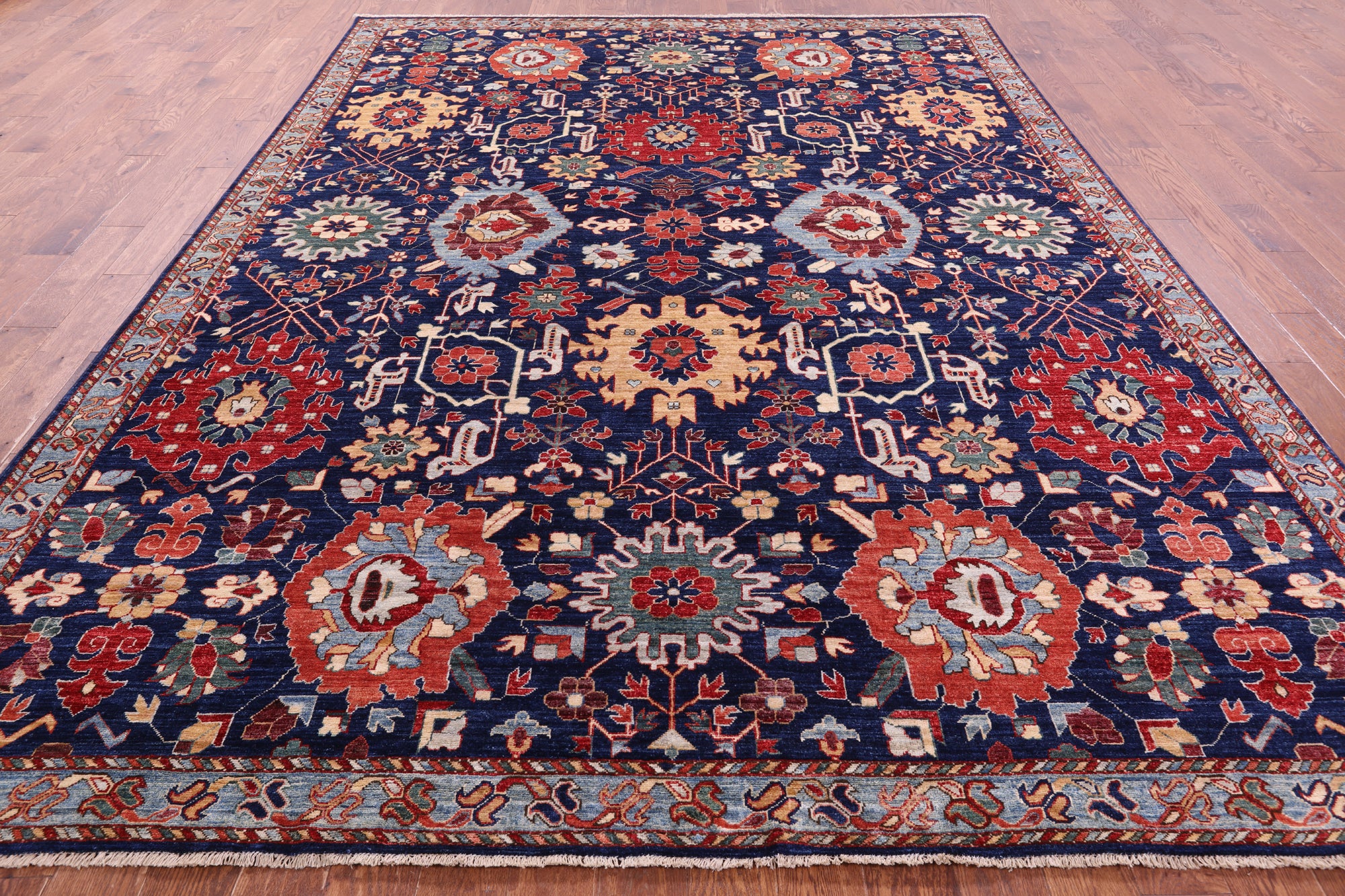 Blue Persian Fine Serapi Hand Knotted Wool Rug - 9' 1" X 12' 0" - Golden Nile