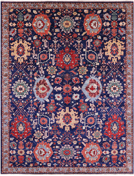 Blue Persian Fine Serapi Hand Knotted Wool Rug - 9' 1" X 12' 0" - Golden Nile