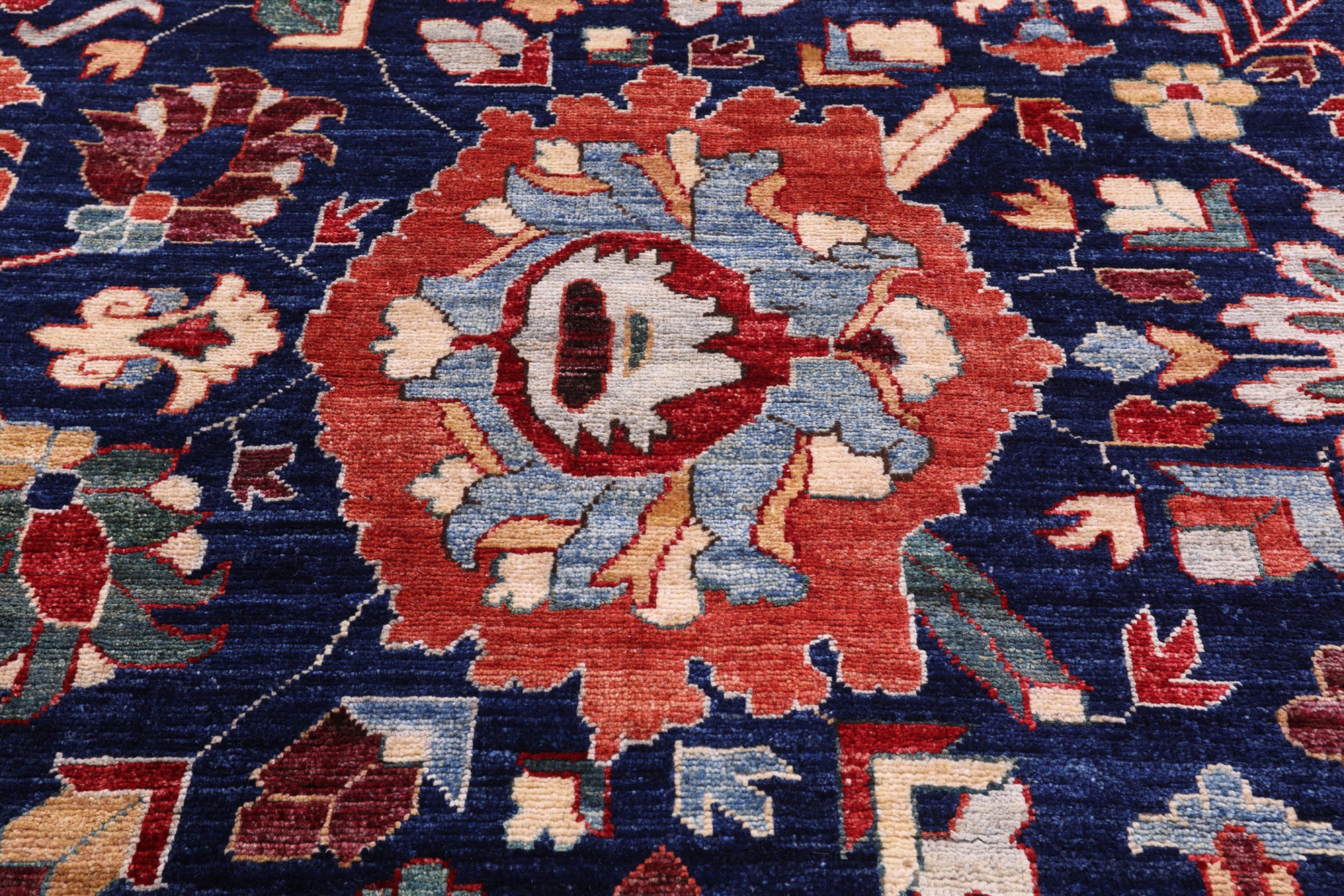 Blue Persian Fine Serapi Hand Knotted Wool Rug - 9' 1" X 12' 0" - Golden Nile