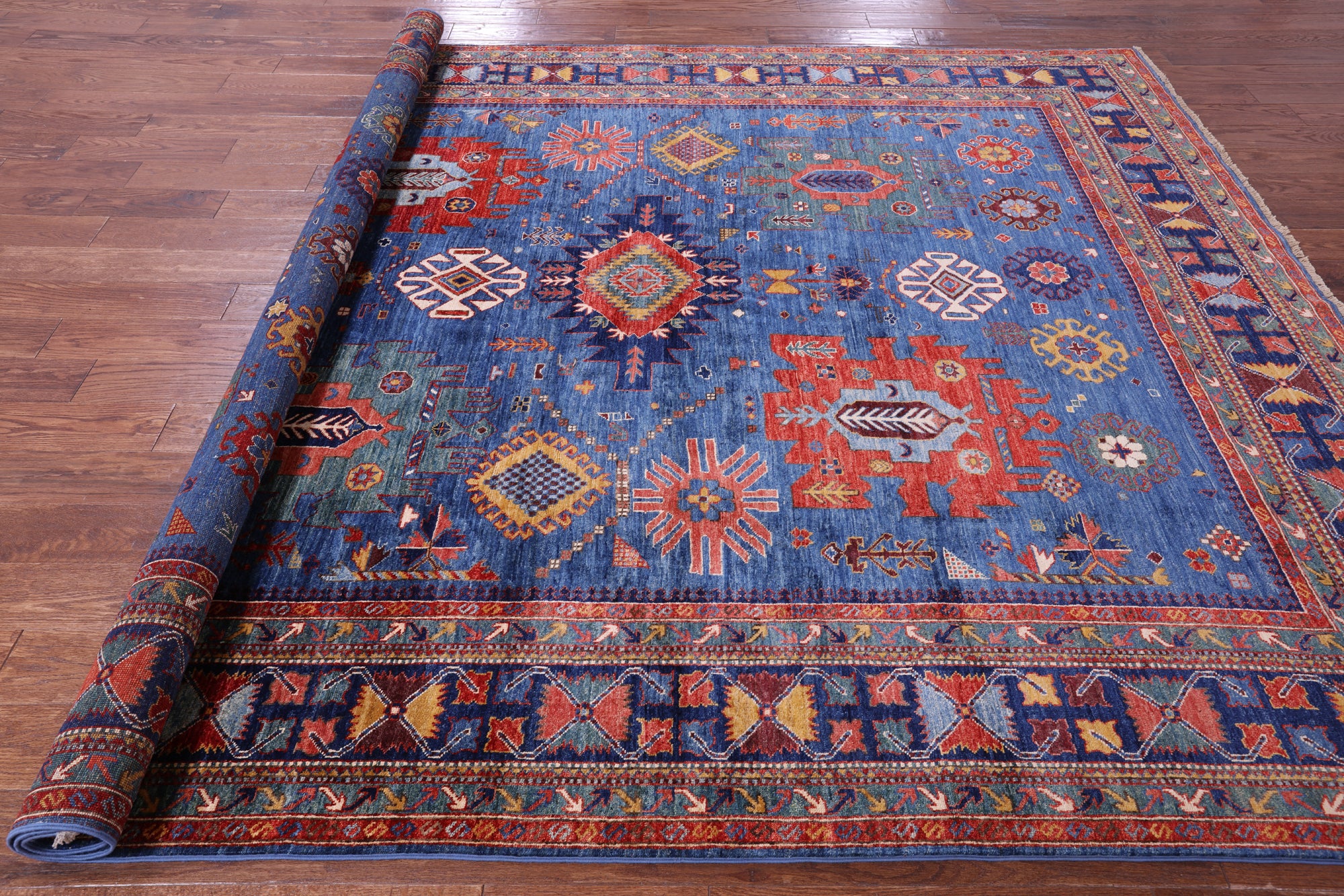 Blue Persian Fine Serapi Hand Knotted Wool Rug - 8' 2" X 9' 8" - Golden Nile