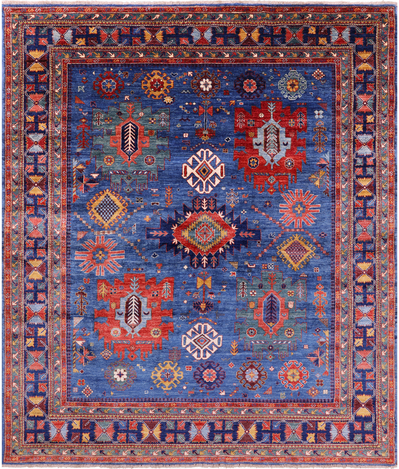 Blue Persian Fine Serapi Hand Knotted Wool Rug - 8' 2" X 9' 8" - Golden Nile