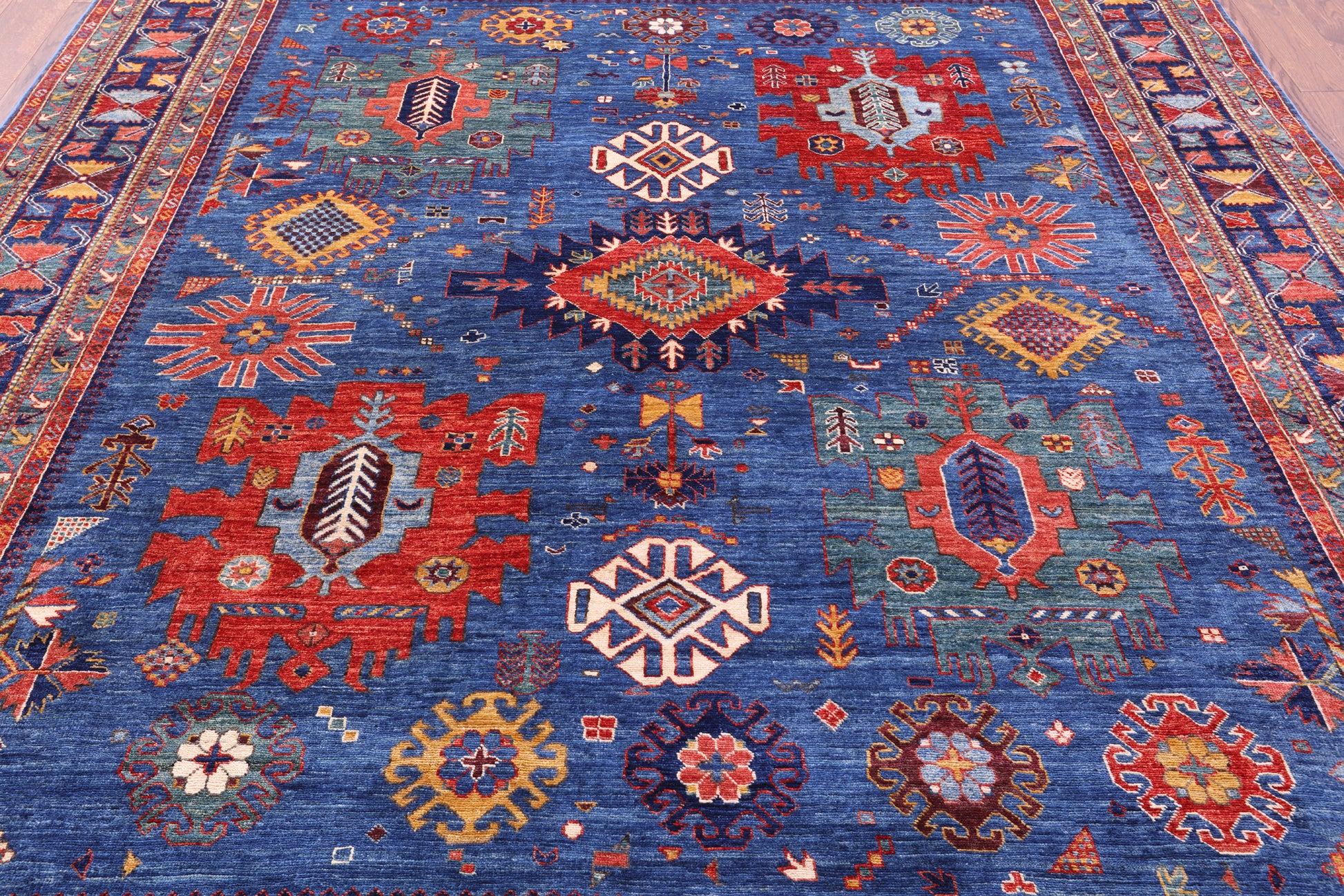 Blue Persian Fine Serapi Hand Knotted Wool Rug - 8' 2" X 9' 8" - Golden Nile