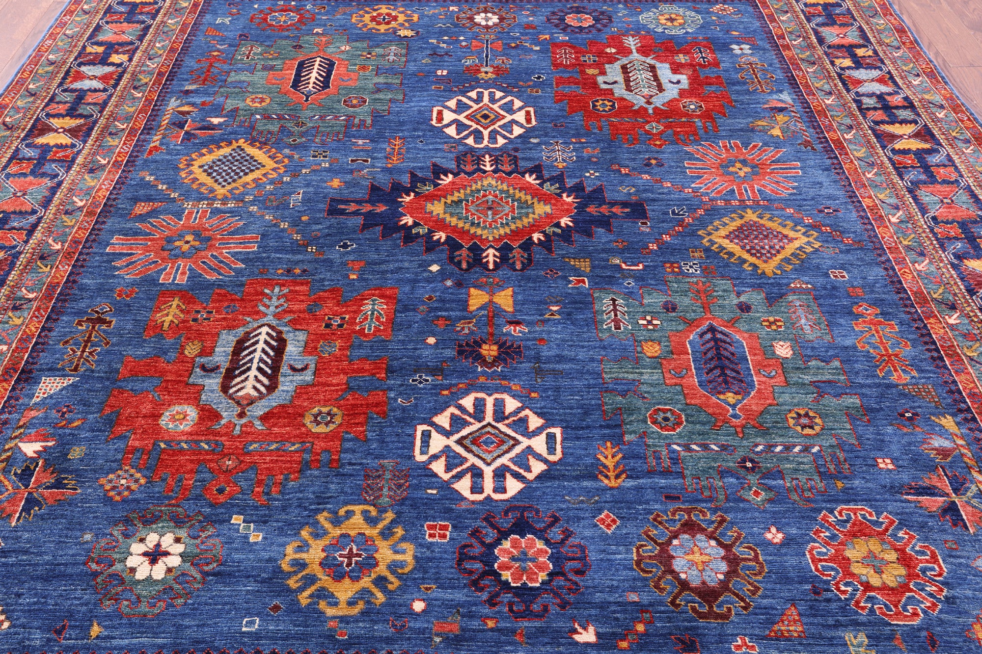 Blue Persian Fine Serapi Hand Knotted Wool Rug - 8' 2" X 9' 8" - Golden Nile