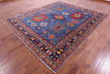 Blue Persian Fine Serapi Hand Knotted Wool Rug - 8' 2" X 9' 8" - Golden Nile