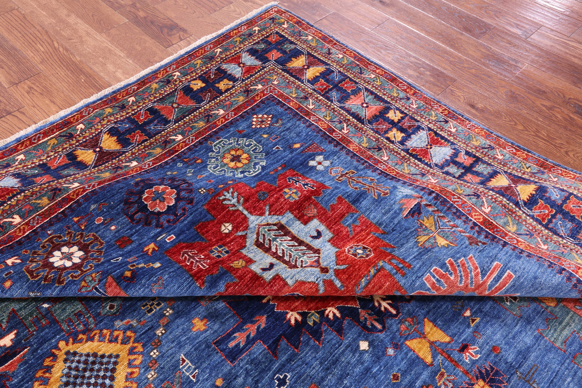 Blue Persian Fine Serapi Hand Knotted Wool Rug - 8' 2" X 9' 8" - Golden Nile