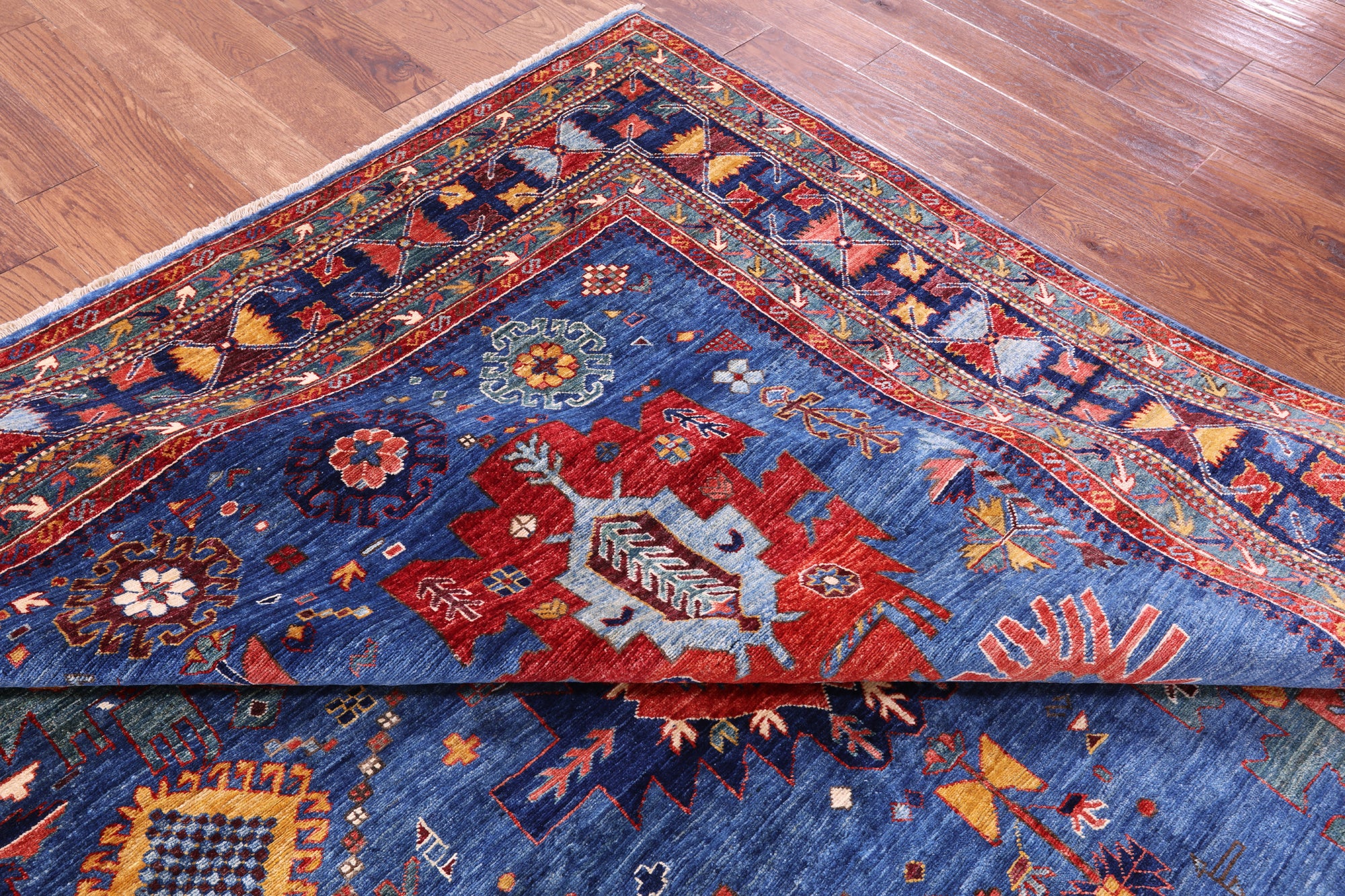Blue Persian Fine Serapi Hand Knotted Wool Rug - 8' 2" X 9' 8" - Golden Nile