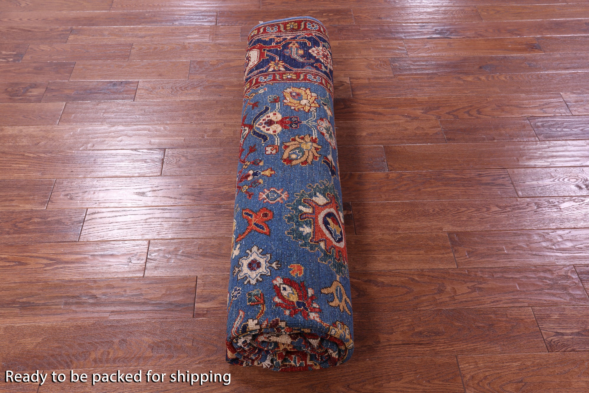 Blue Persian Fine Serapi Hand Knotted Wool Rug - 8' 2" X 9' 7" - Golden Nile