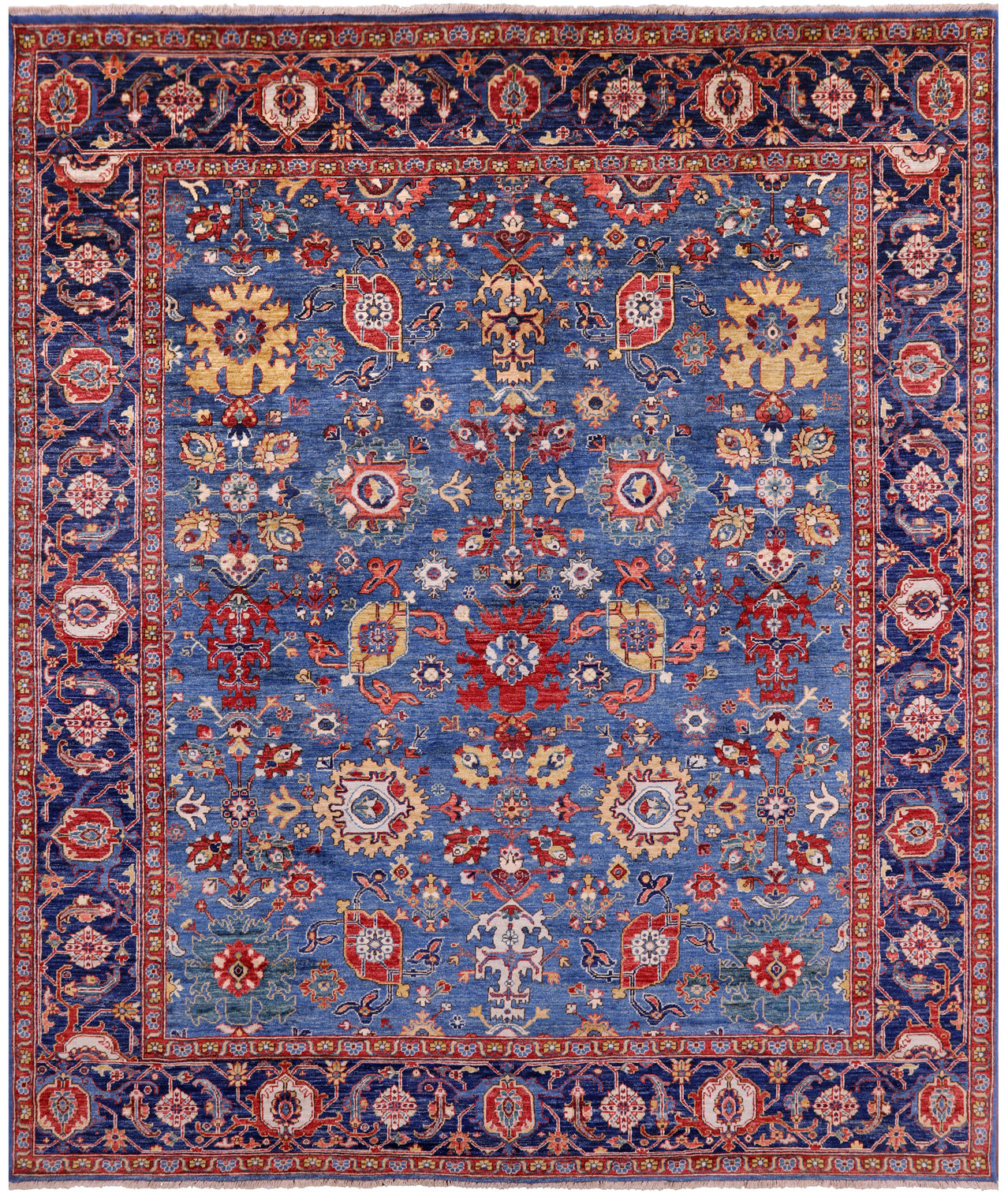 Blue Persian Fine Serapi Hand Knotted Wool Rug - 8' 2" X 9' 7" - Golden Nile