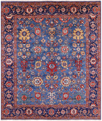 Blue Persian Fine Serapi Hand Knotted Wool Rug - 8' 2
