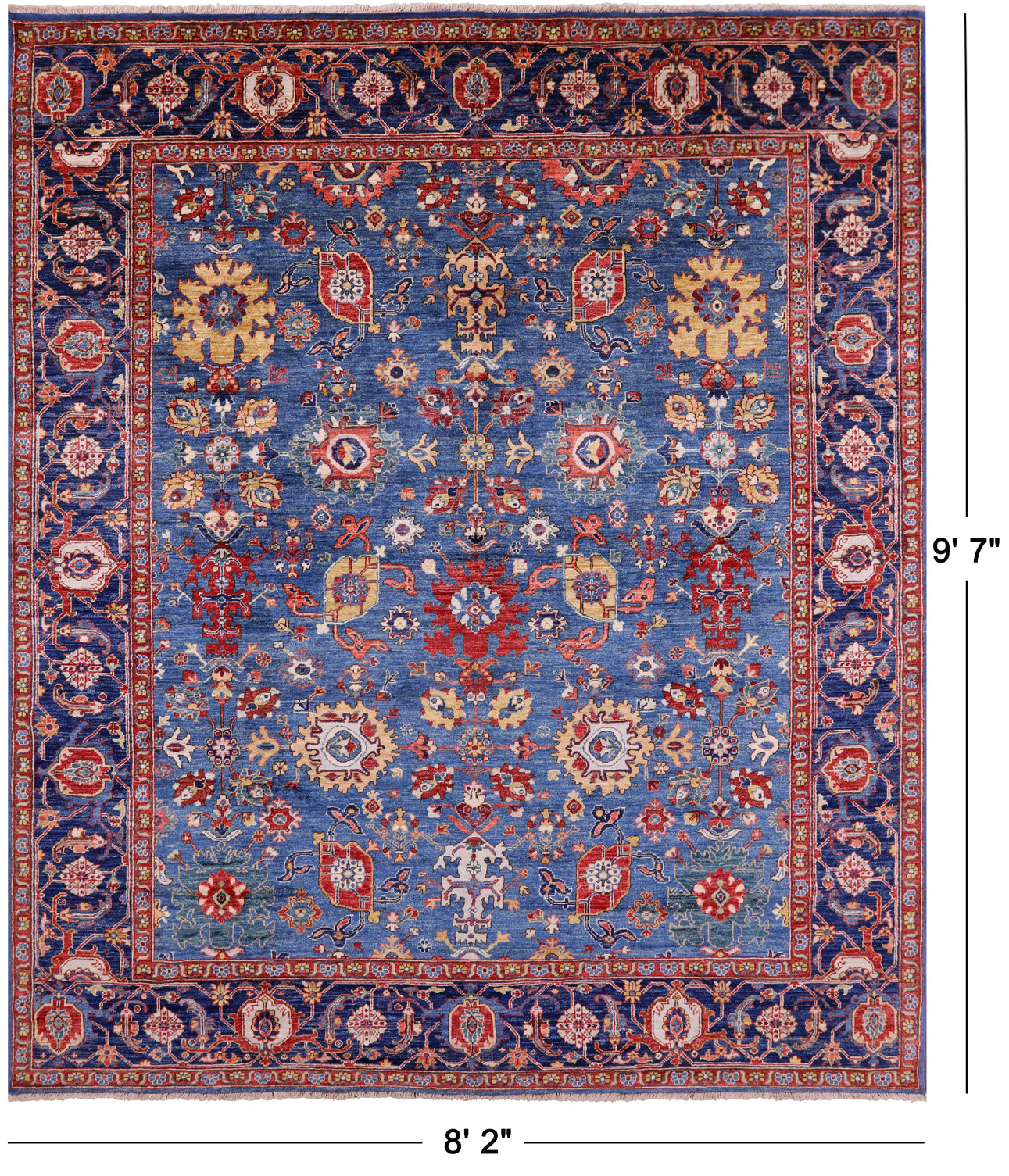 Blue Persian Fine Serapi Hand Knotted Wool Rug - 8' 2" X 9' 7" - Golden Nile