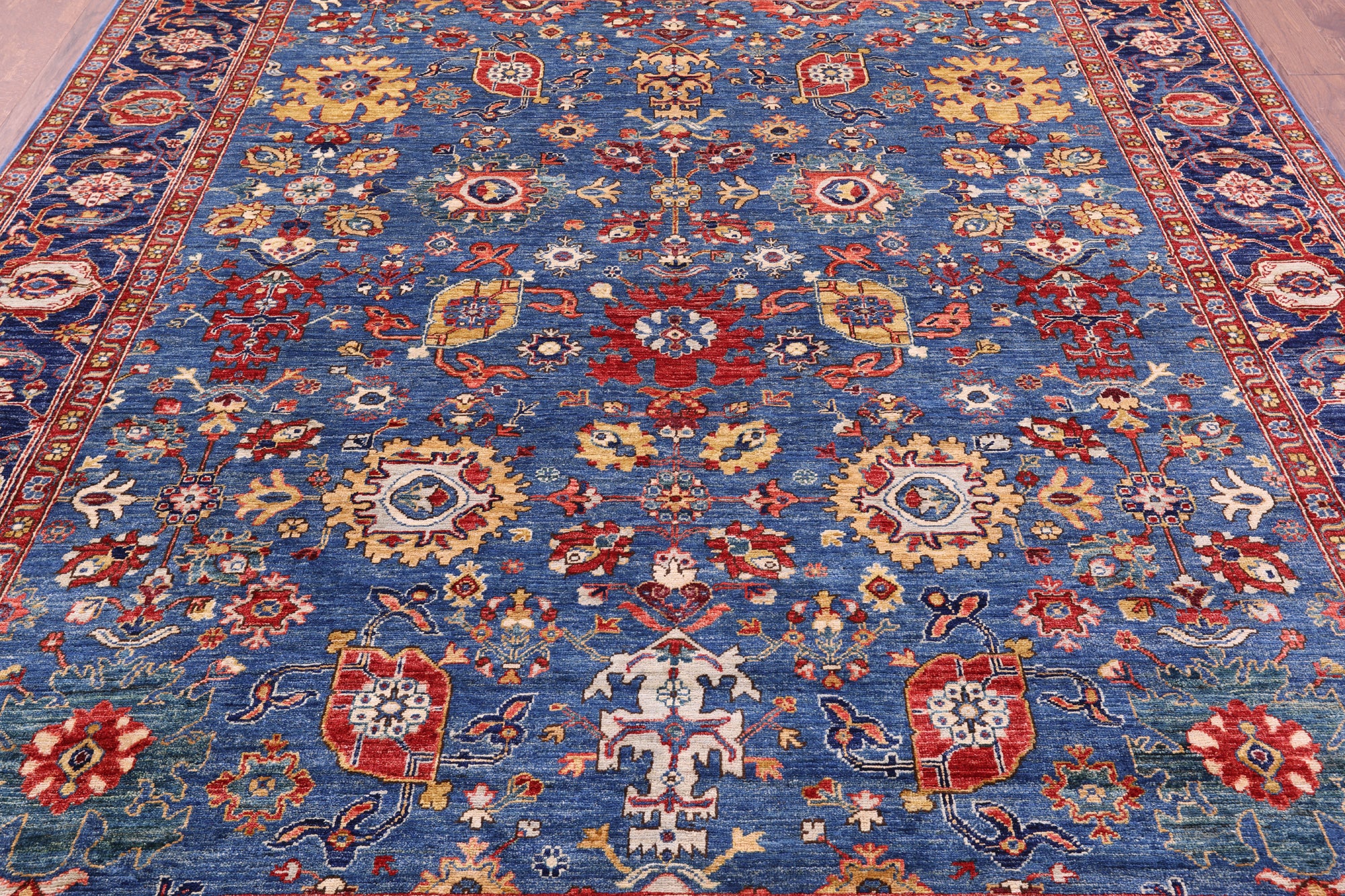 Blue Persian Fine Serapi Hand Knotted Wool Rug - 8' 2" X 9' 7" - Golden Nile