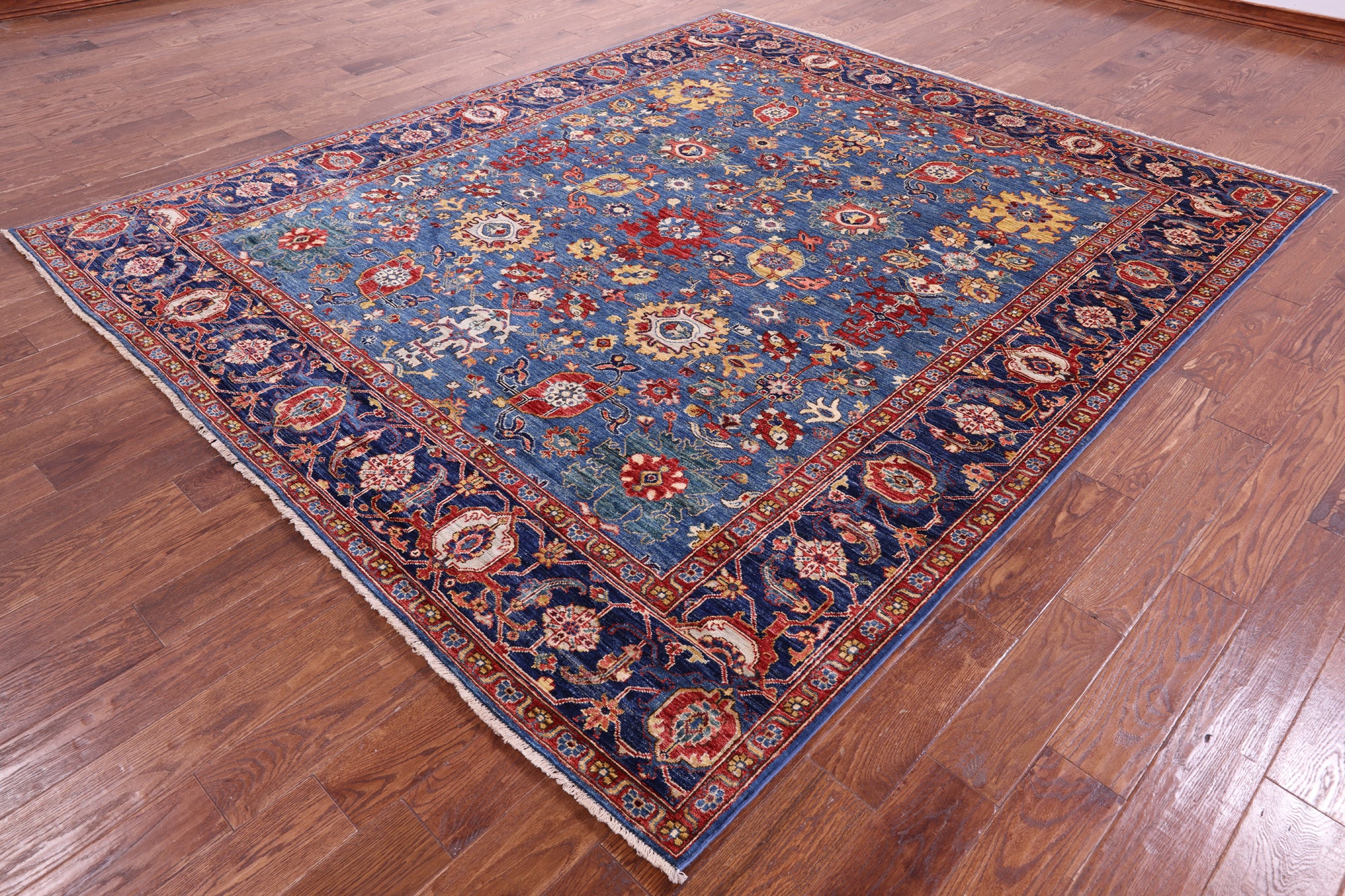 Blue Persian Fine Serapi Hand Knotted Wool Rug - 8' 2" X 9' 7" - Golden Nile