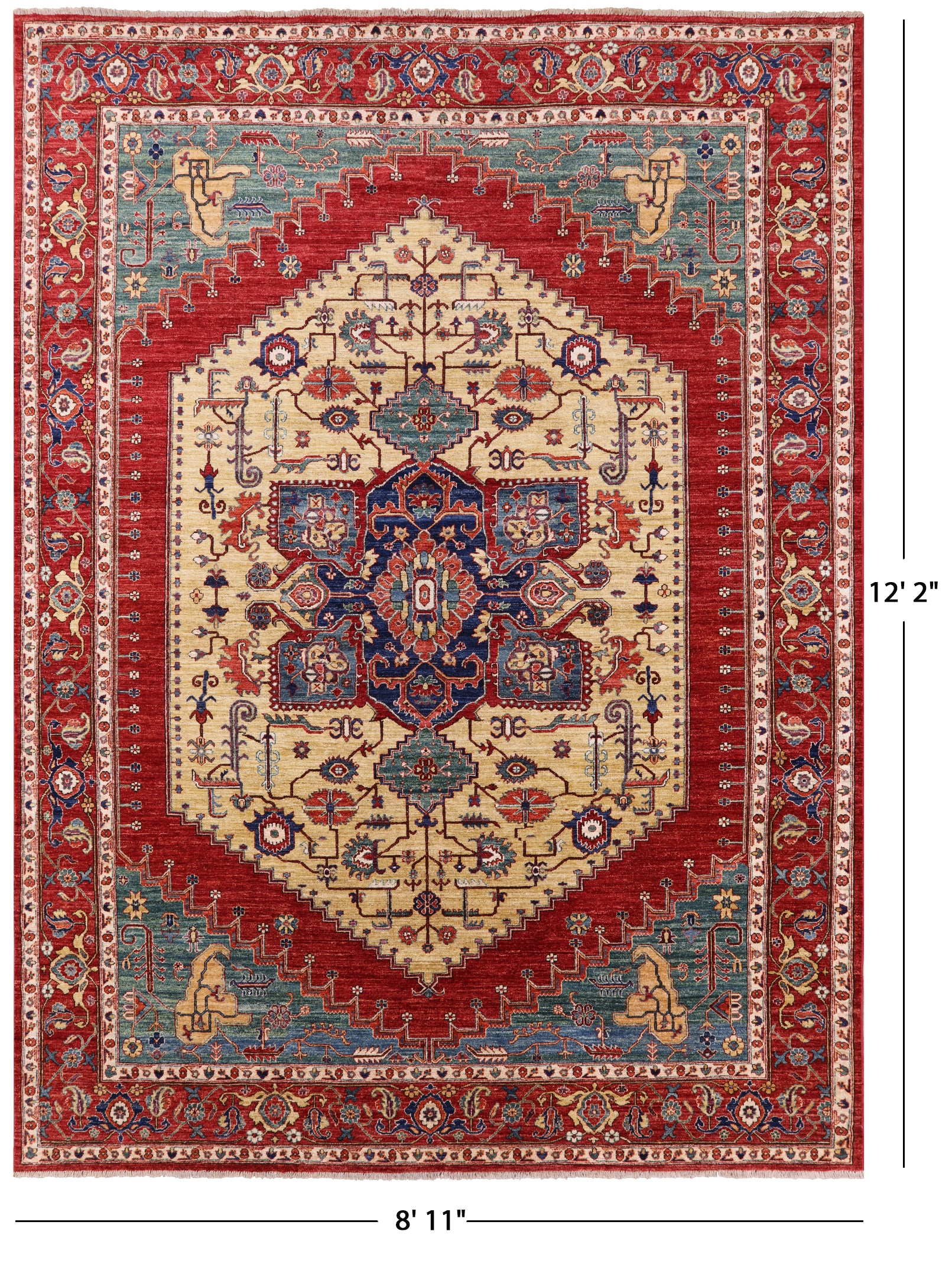 Fine Serapi Hand Knotted Wool Area Rug - 8' 11" X 12' 2" - Golden Nile