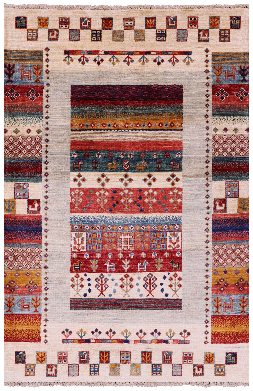 Tribal Persian Gabbeh Hand Knotted Wool Rug - 3' 3" X 4' 10" - Golden Nile