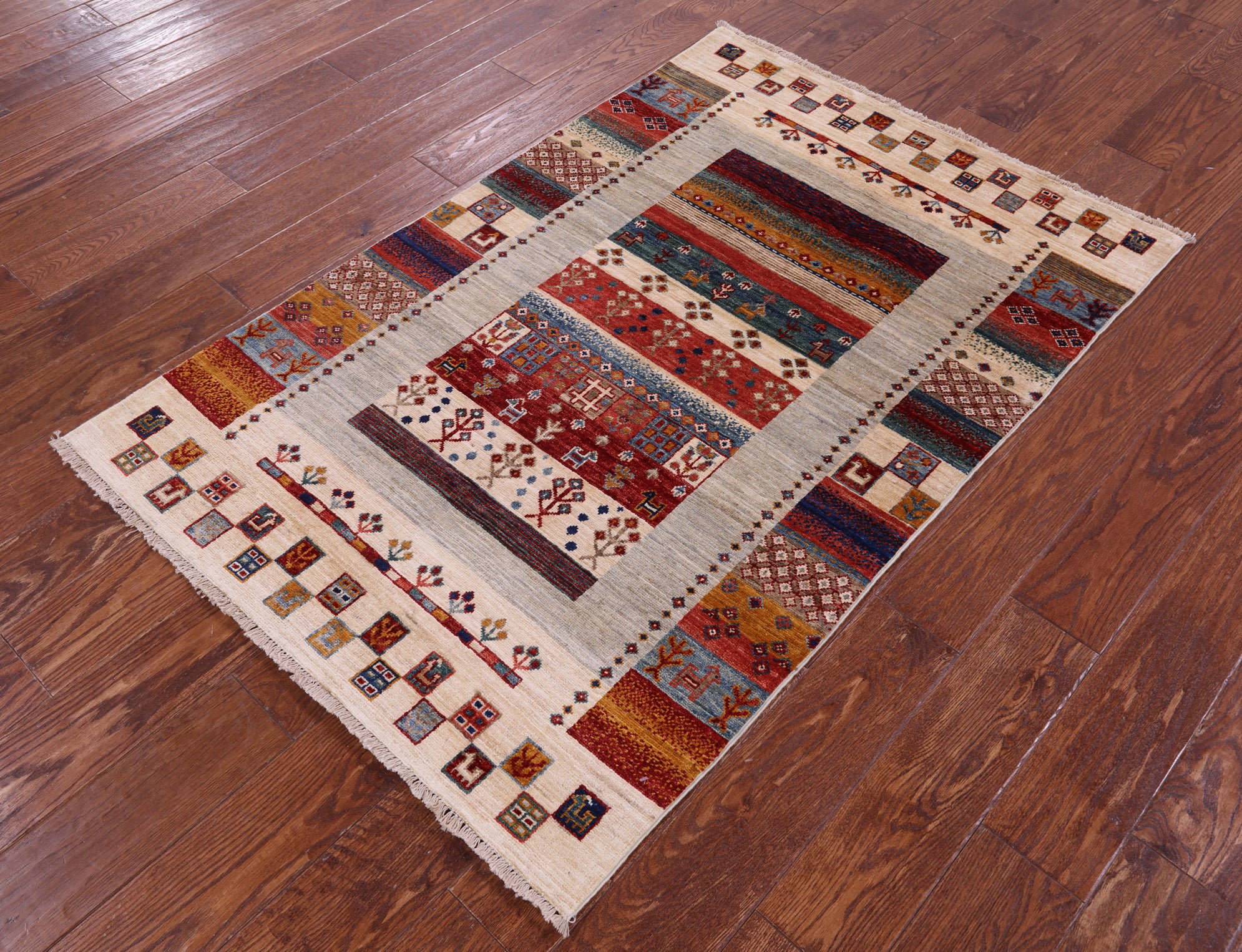 Tribal Persian Gabbeh Hand Knotted Wool Rug - 3' 3" X 4' 10" - Golden Nile