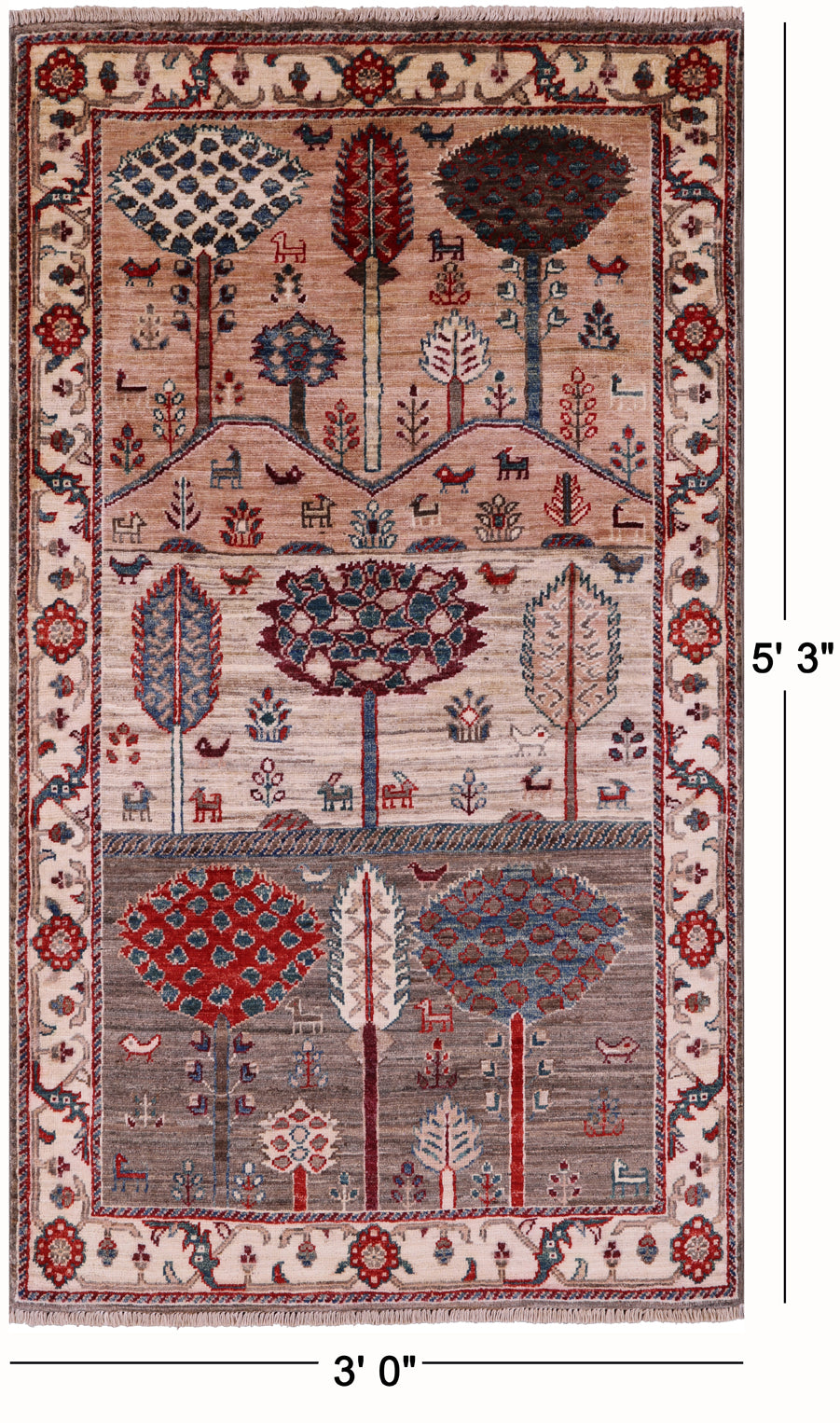 Tribal Persian Gabbeh Hand Knotted Wool Rug - 3' 0" X 5' 3" - Golden Nile