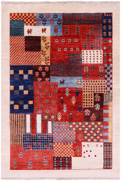 Tribal Persian Gabbeh Handmade Wool Rug - 3' 3" X 4' 10" - Golden Nile