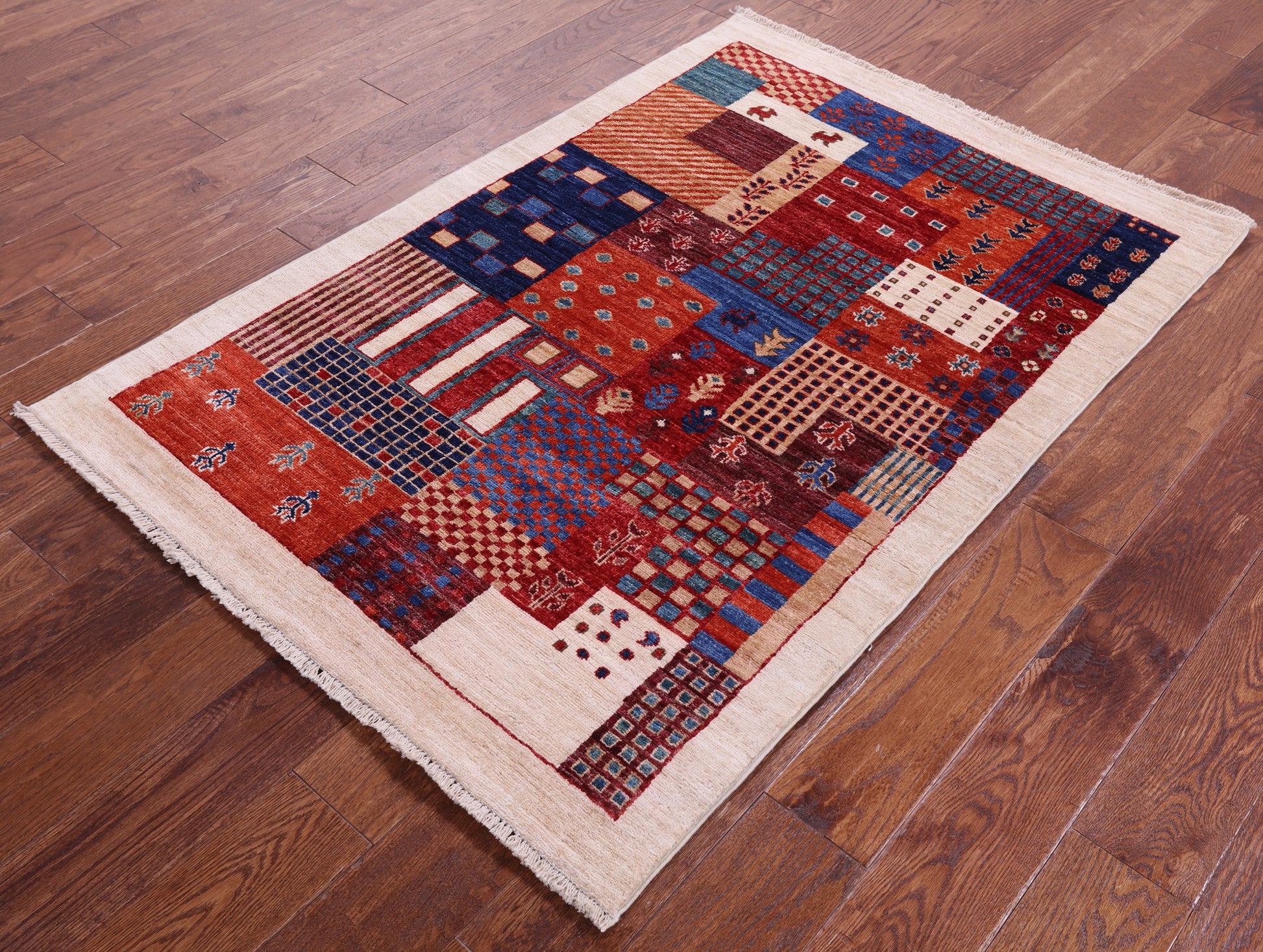 Tribal Persian Gabbeh Hand Knotted Wool Rug - 3' 4" X 4' 11" - Golden Nile