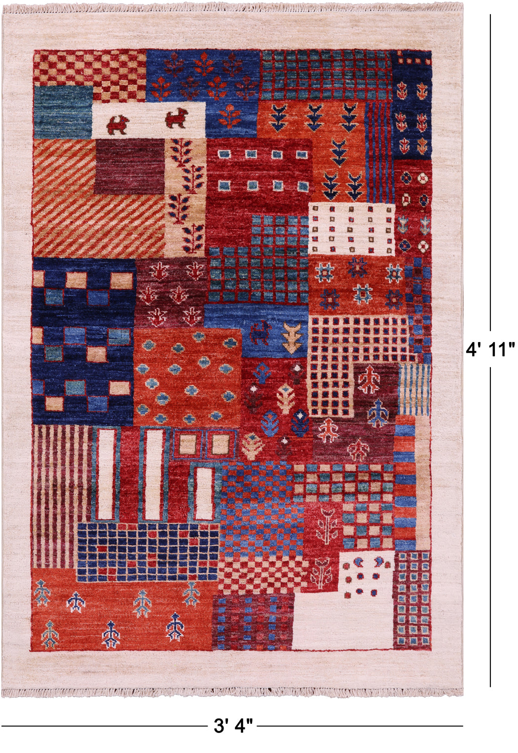 Tribal Persian Gabbeh Hand Knotted Wool Rug - 3' 4" X 4' 11" - Golden Nile