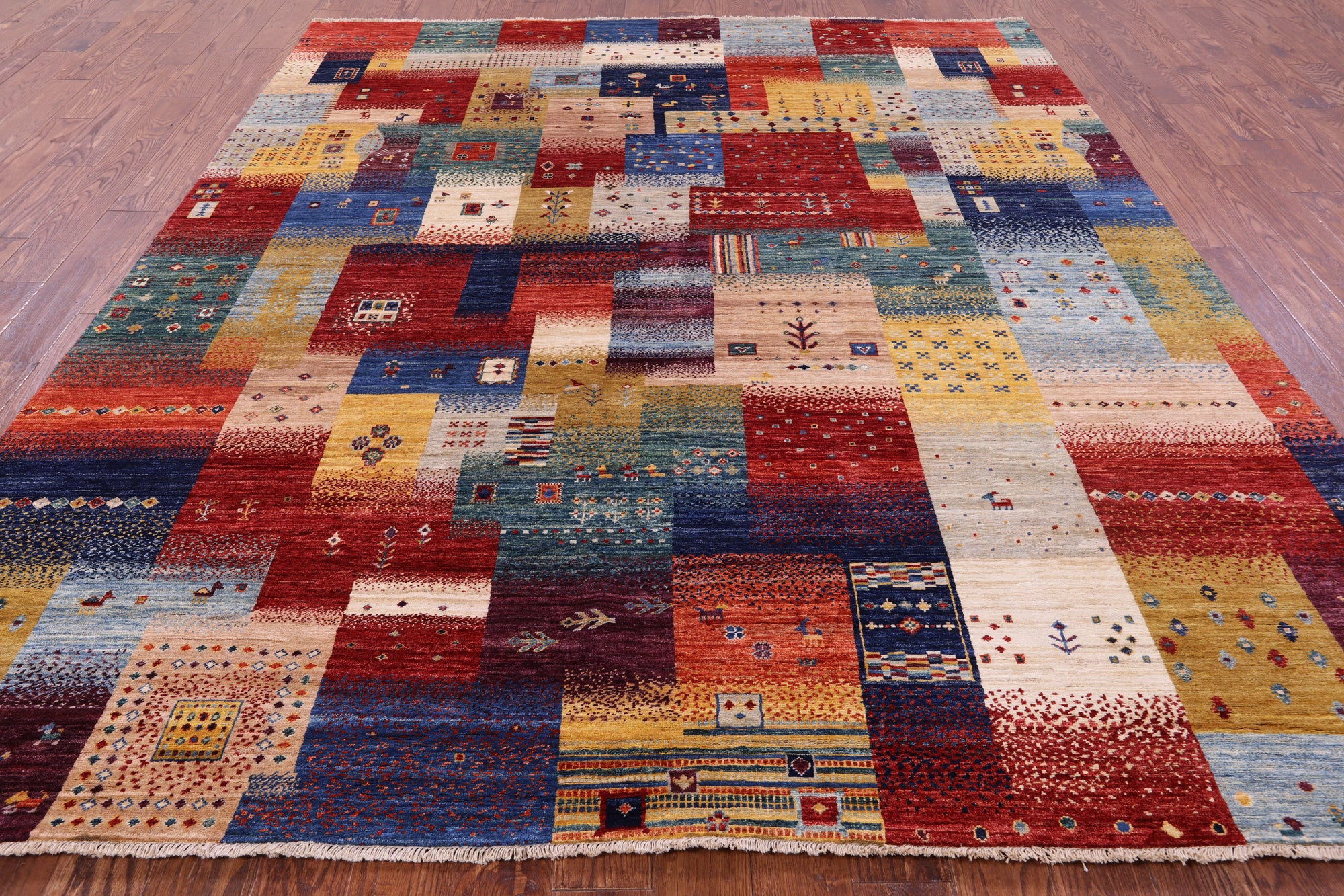 Tribal Persian Gabbeh Handmade Wool Rug - 8' 4" X 9' 10" - Golden Nile