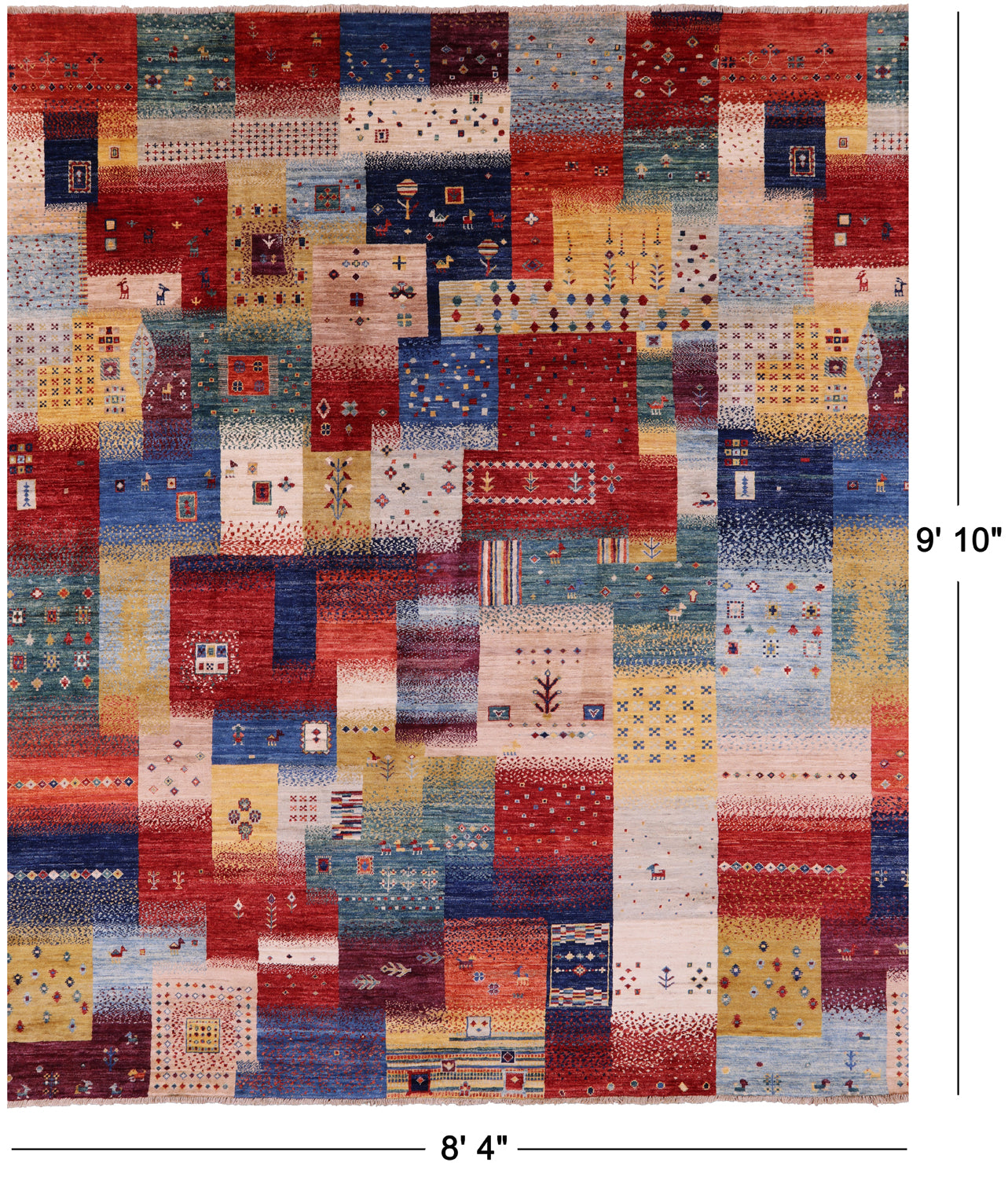 Tribal Persian Gabbeh Handmade Wool Rug - 8' 4" X 9' 10" - Golden Nile