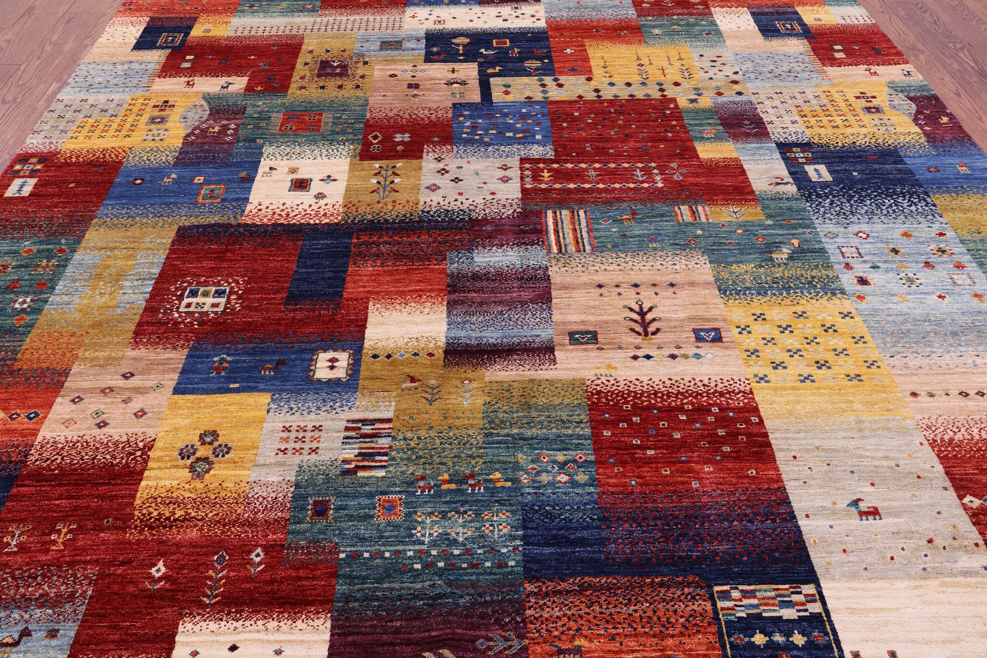 Tribal Persian Gabbeh Handmade Wool Rug - 8' 4" X 9' 10" - Golden Nile