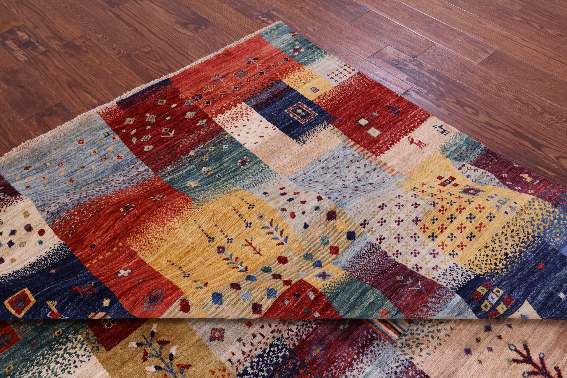 Tribal Persian Gabbeh Handmade Wool Rug - 8' 4" X 9' 10" - Golden Nile