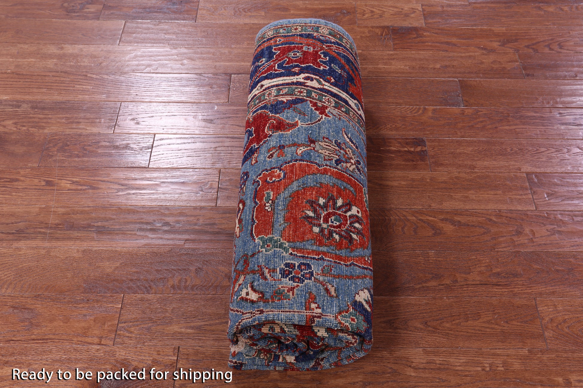 Blue Persian Fine Serapi Hand Knotted Wool Rug - 5' 9" X 12' 8" - Golden Nile