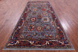 Blue Persian Fine Serapi Hand Knotted Wool Rug - 5' 9" X 12' 8" - Golden Nile