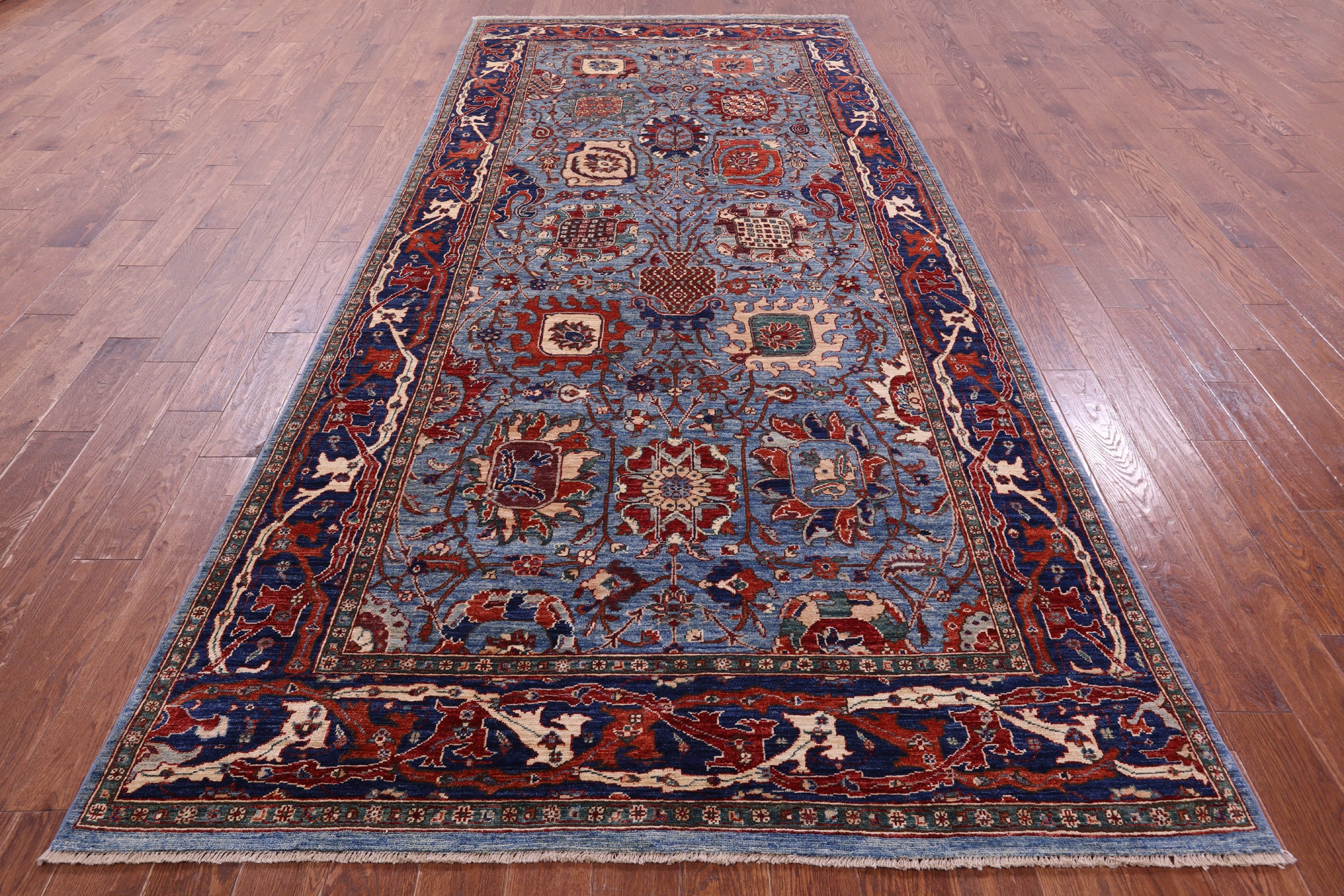 Blue Persian Fine Serapi Hand Knotted Wool Rug - 5' 9" X 12' 8" - Golden Nile