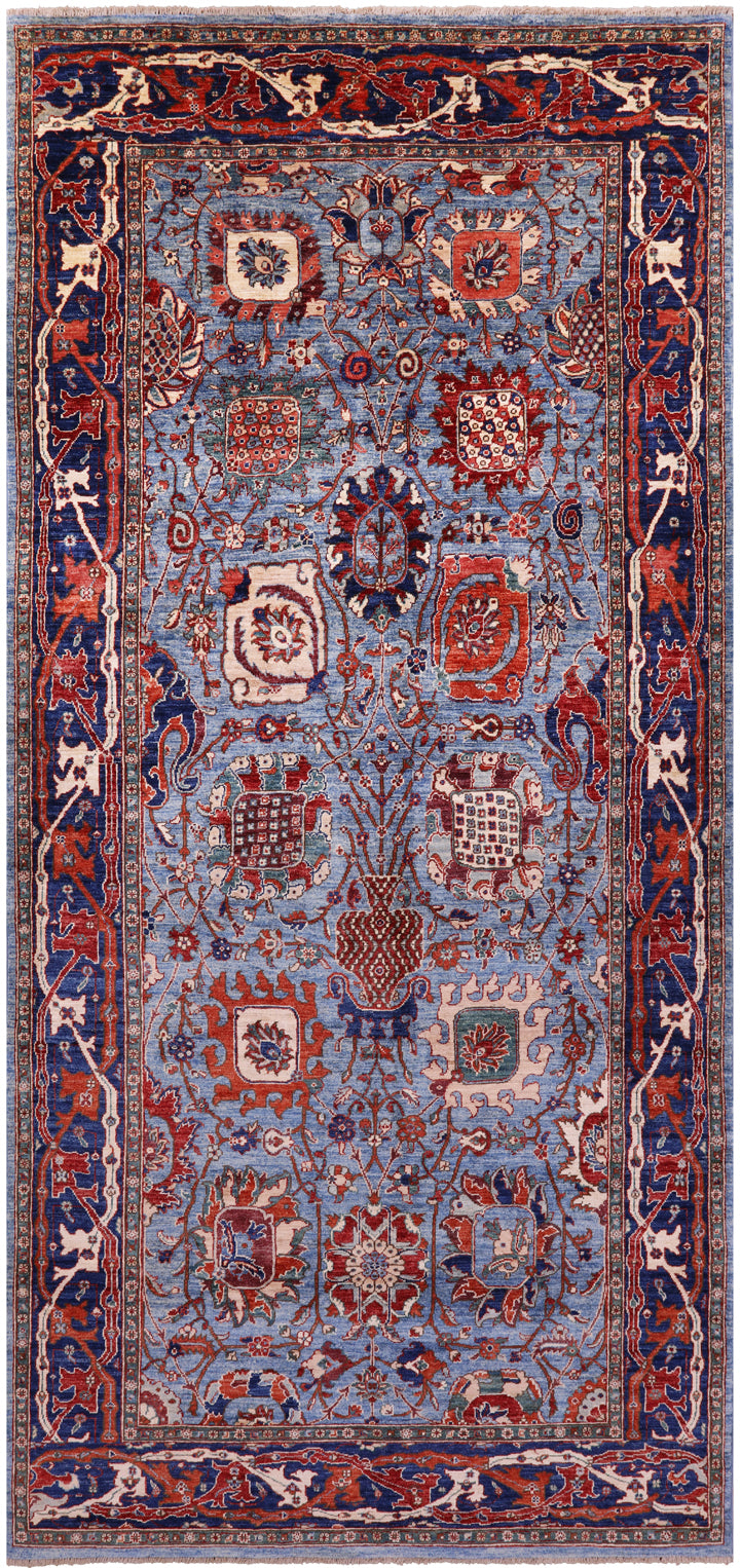 Blue Persian Fine Serapi Hand Knotted Wool Rug - 5' 9" X 12' 8" - Golden Nile